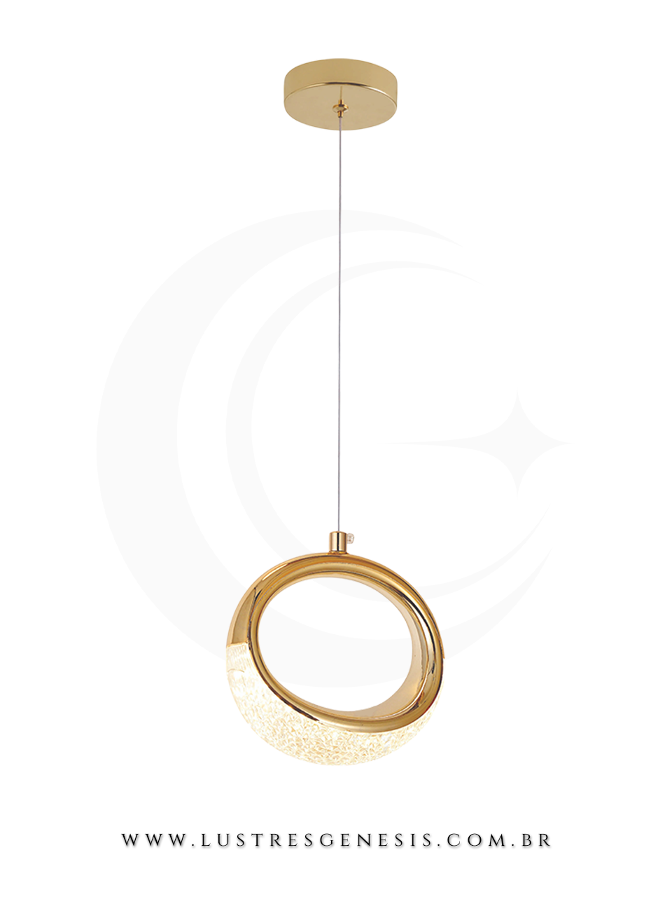 Lustre Pendente Moderno LED Dourado QD05167 Bivolt 6W 3000K 15x15cm, Banheiro, Lavabo, Cabeceira de Cama, Balcao de cozinha